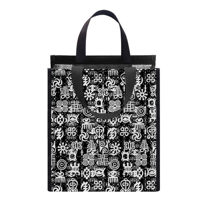 Black And White African Adinkra Symbols Insulated Lunch Tote