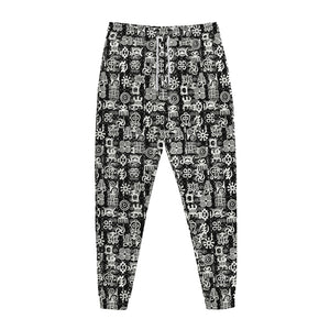 Black And White African Adinkra Symbols Jogger Pants