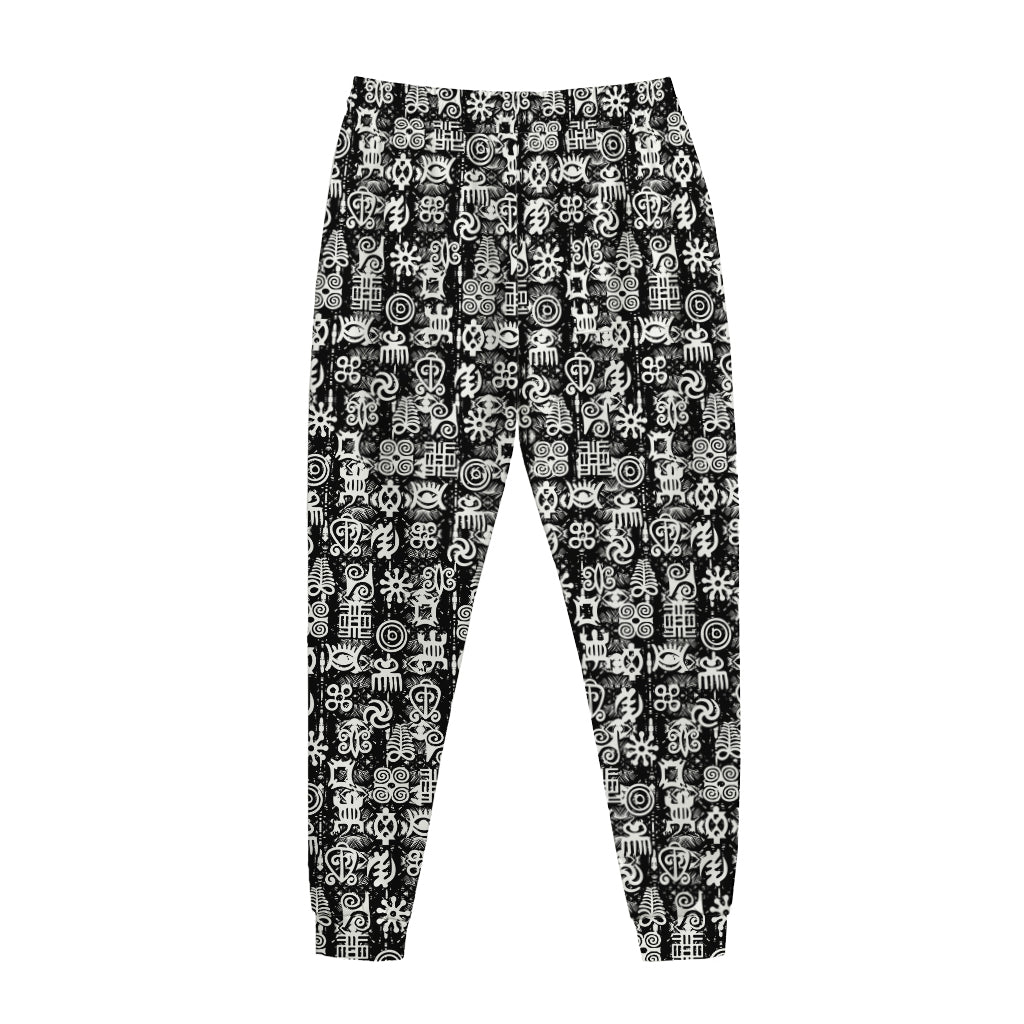 Black And White African Adinkra Symbols Jogger Pants