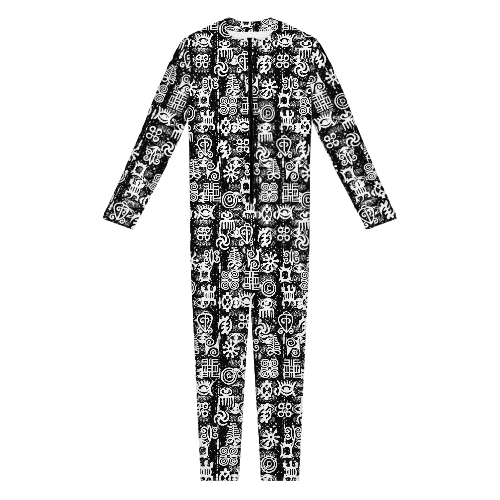 Black And White African Adinkra Symbols Jumpsuit