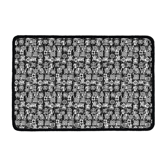 Black And White African Adinkra Symbols Kitchen Mat