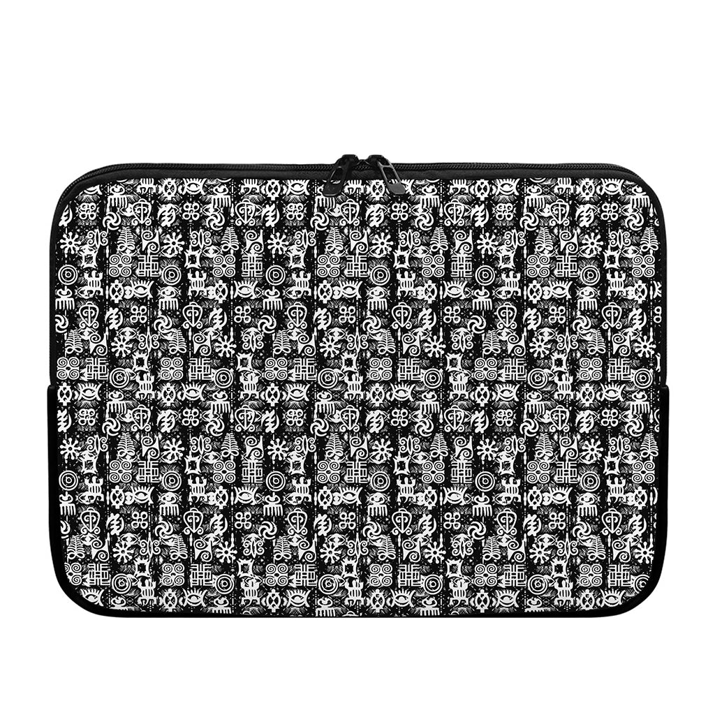 Black And White African Adinkra Symbols Laptop Sleeve