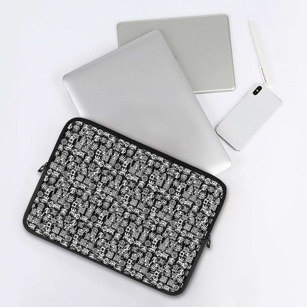 Black And White African Adinkra Symbols Laptop Sleeve