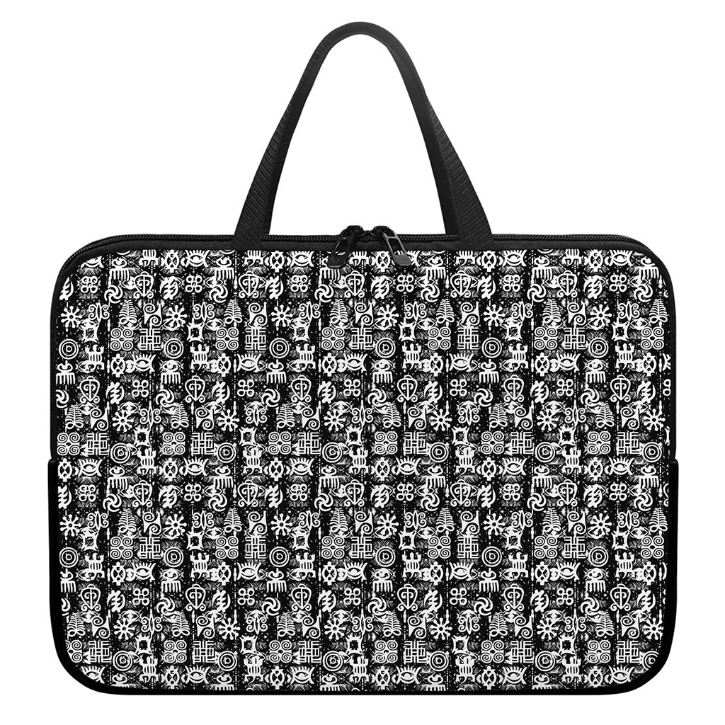 Black And White African Adinkra Symbols Laptop Sleeve With Handle
