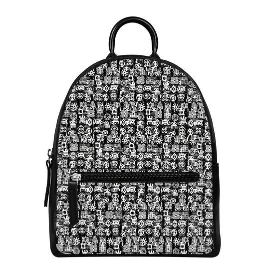 Black And White African Adinkra Symbols Leather Backpack
