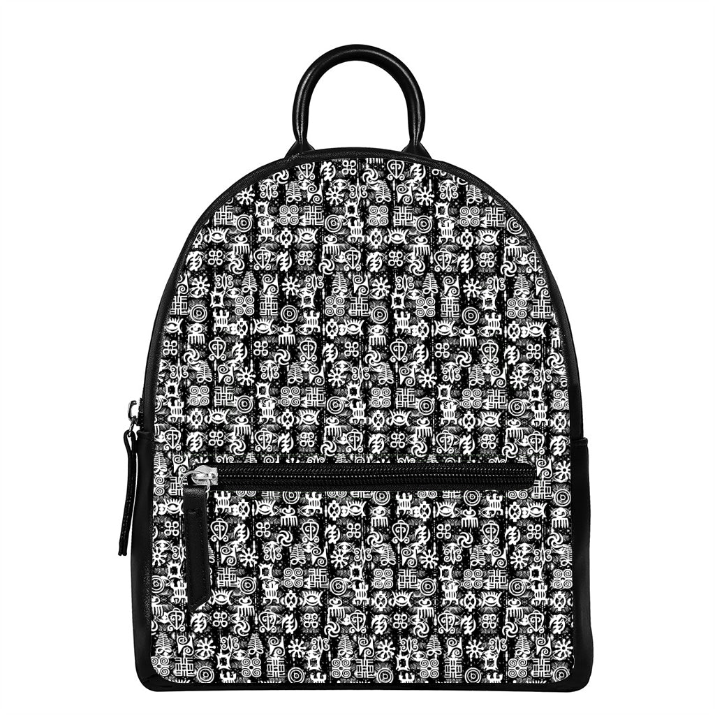 Black And White African Adinkra Symbols Leather Backpack