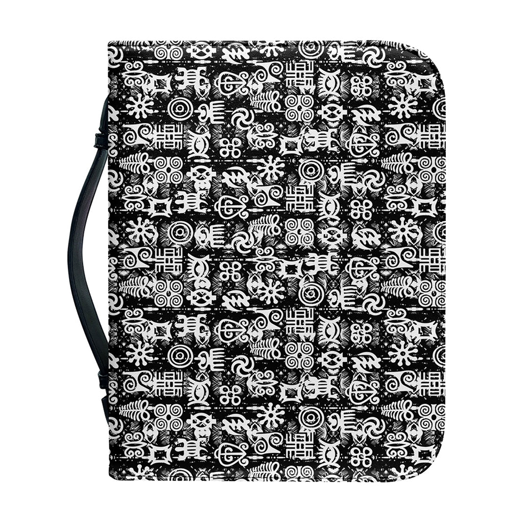 Black And White African Adinkra Symbols Leather Bible Cover