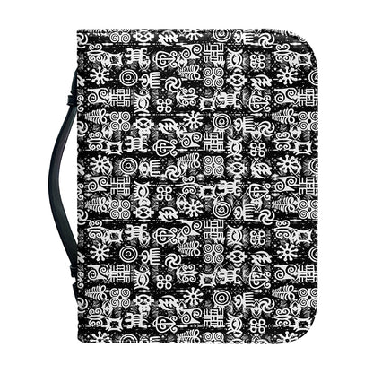 Black And White African Adinkra Symbols Leather Bible Cover
