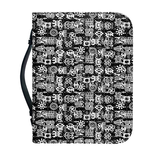 Black And White African Adinkra Symbols Leather Bible Cover