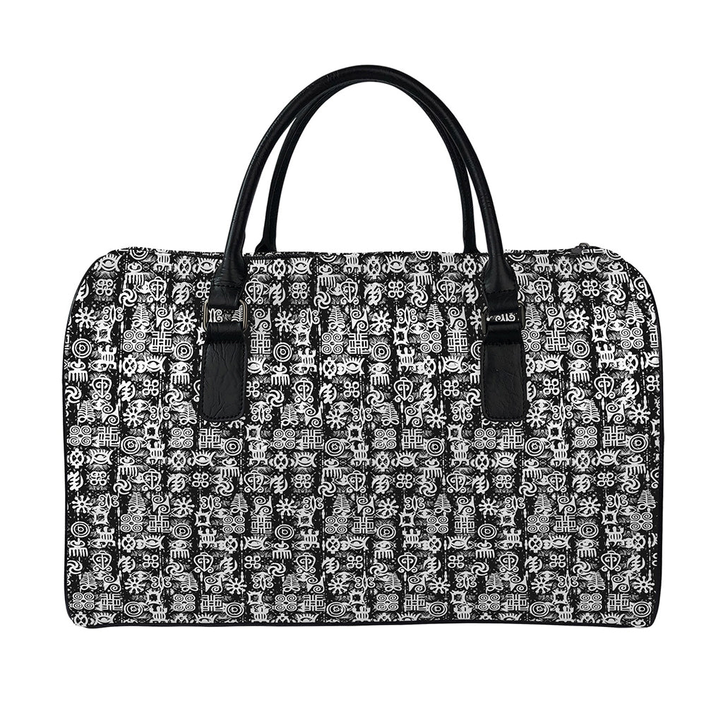 Black And White African Adinkra Symbols Leather Duffle Bag