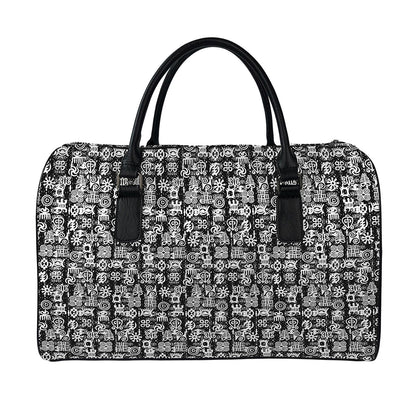Black And White African Adinkra Symbols Leather Duffle Bag