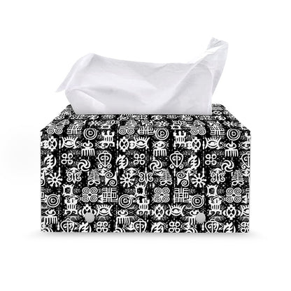 Black And White African Adinkra Symbols Leather Tissue Box Cover