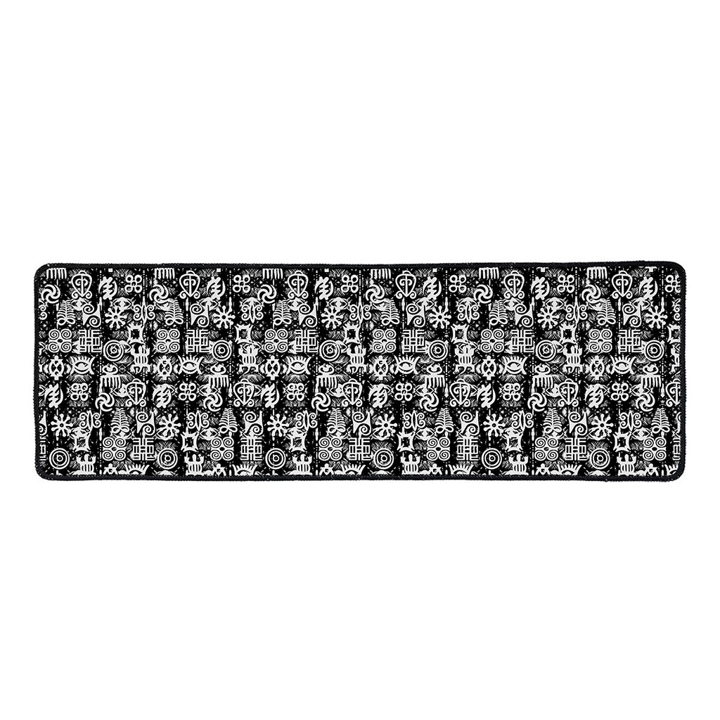 Black And White African Adinkra Symbols Long Kitchen Mat