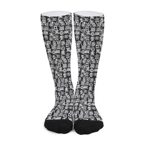 Black And White African Adinkra Symbols Long Socks