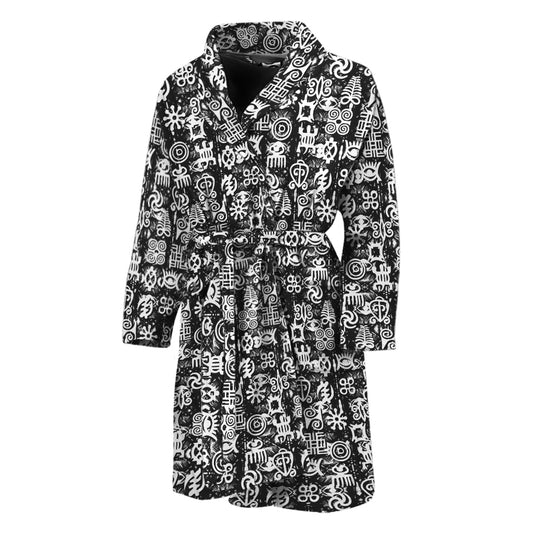Black And White African Adinkra Symbols Men's Bathrobe