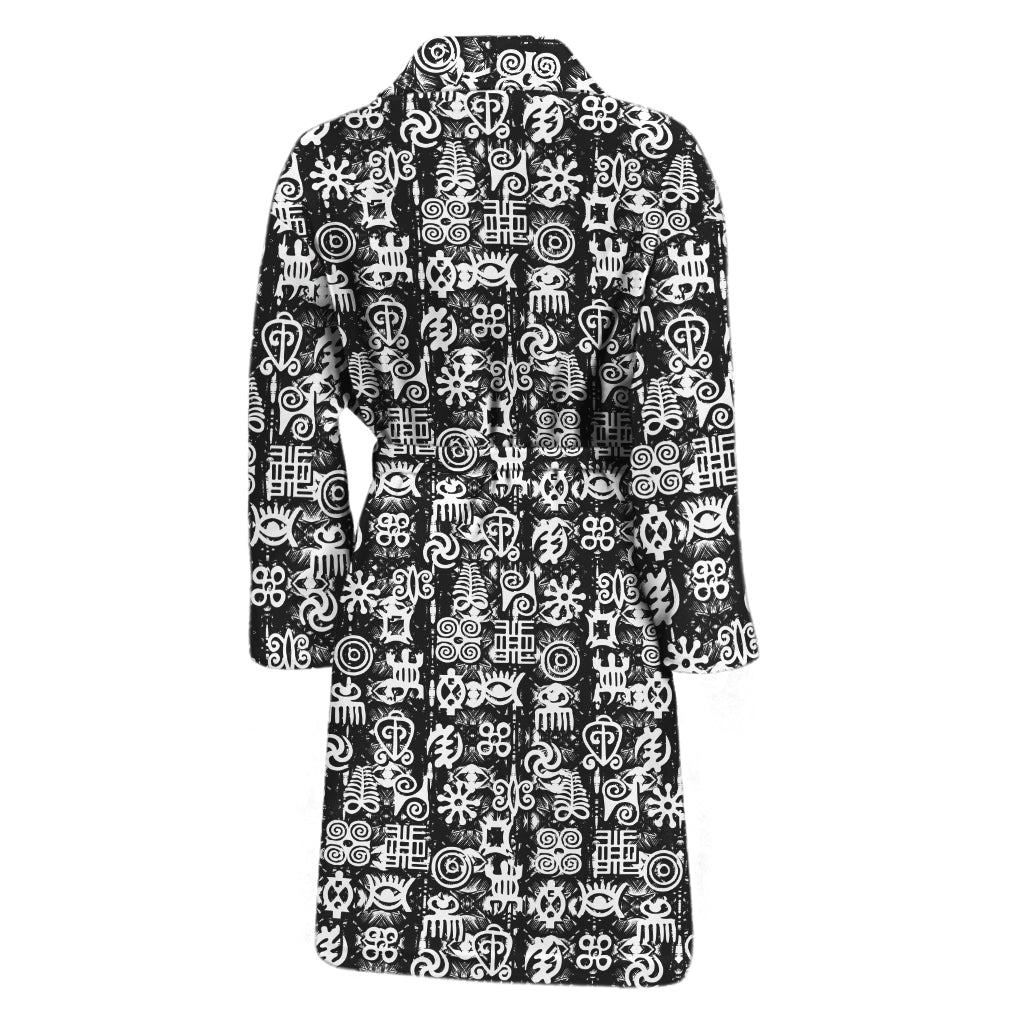 Black And White African Adinkra Symbols Men's Bathrobe