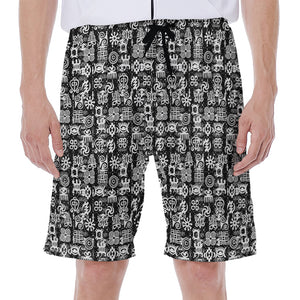 Black And White African Adinkra Symbols Men's Beach Shorts