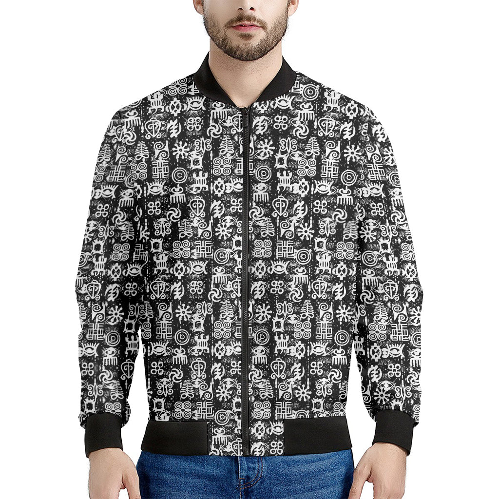 Black And White African Adinkra Symbols Men's Bomber Jacket