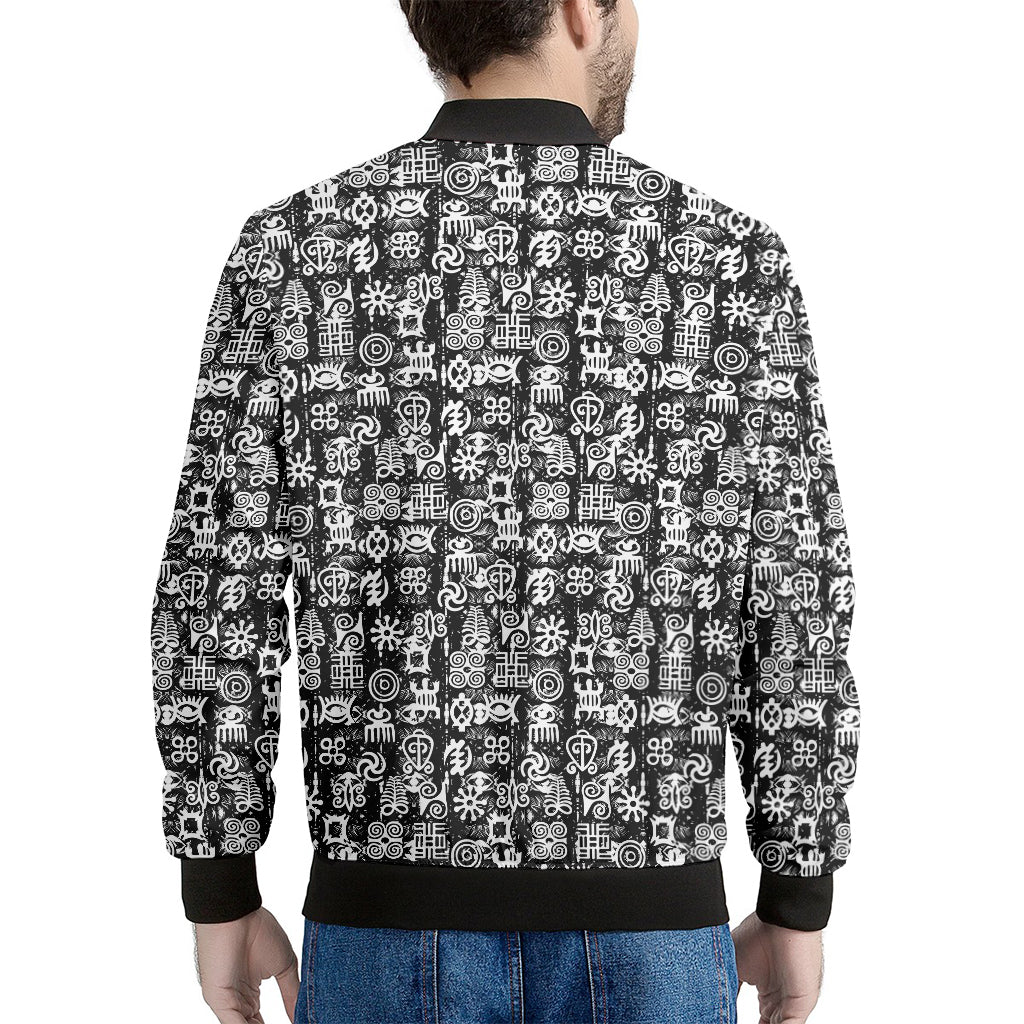 Black And White African Adinkra Symbols Men's Bomber Jacket