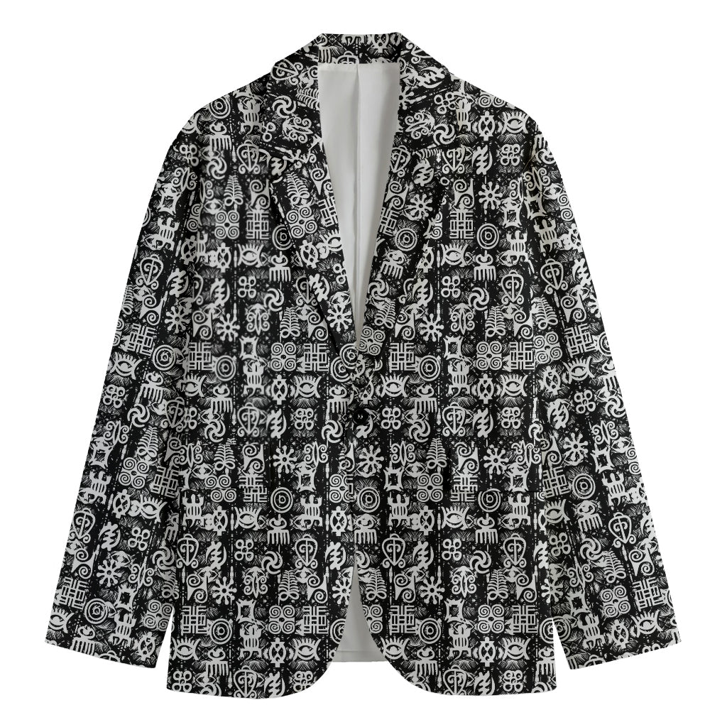 Black And White African Adinkra Symbols Men's Cotton Blazer