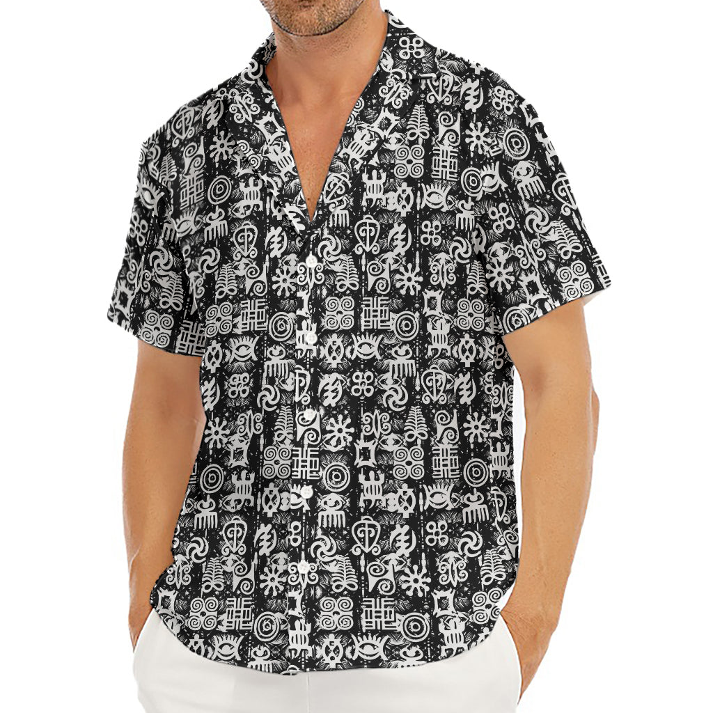 Black And White African Adinkra Symbols Men's Deep V-Neck Shirt