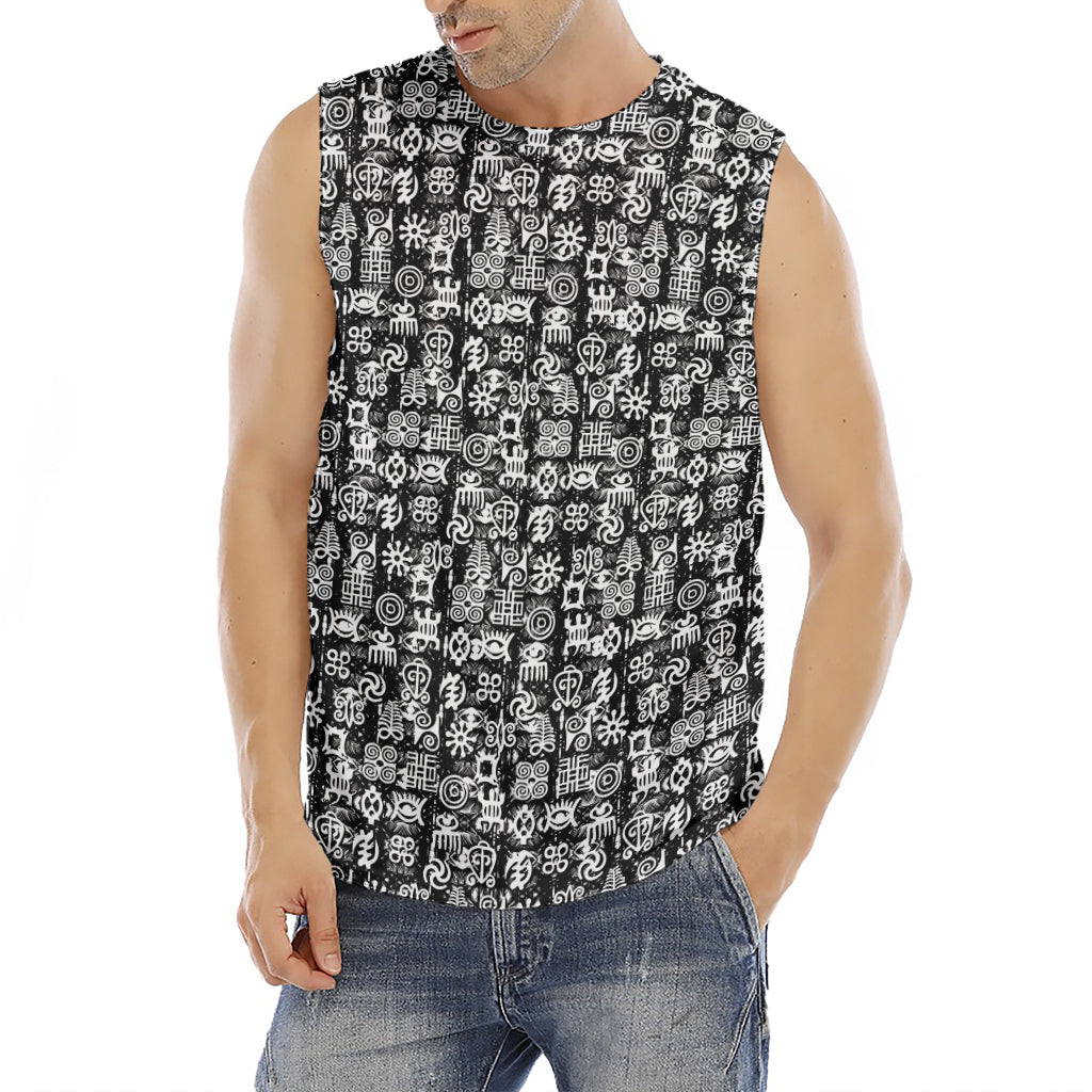 Black And White African Adinkra Symbols Men's Fitness Tank Top