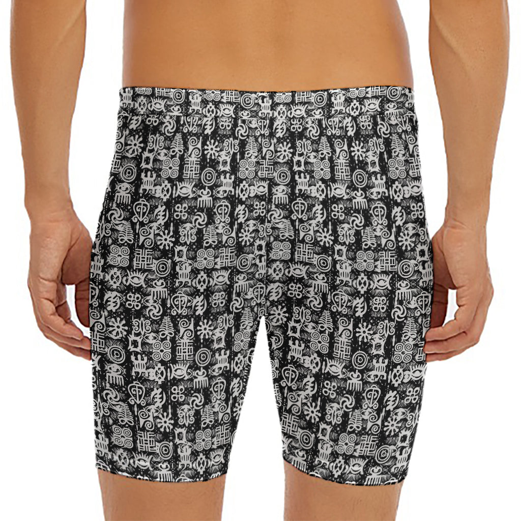 Black And White African Adinkra Symbols Men's Long Boxer Briefs