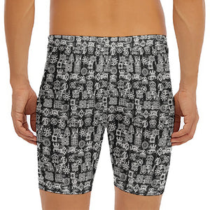 Black And White African Adinkra Symbols Men's Long Boxer Briefs