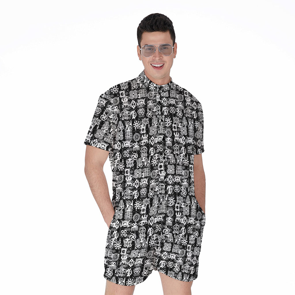 Black And White African Adinkra Symbols Men's Rompers