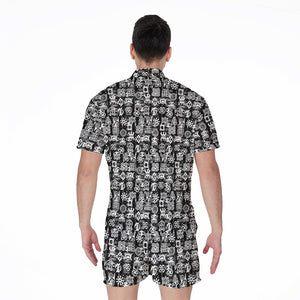 Black And White African Adinkra Symbols Men's Rompers