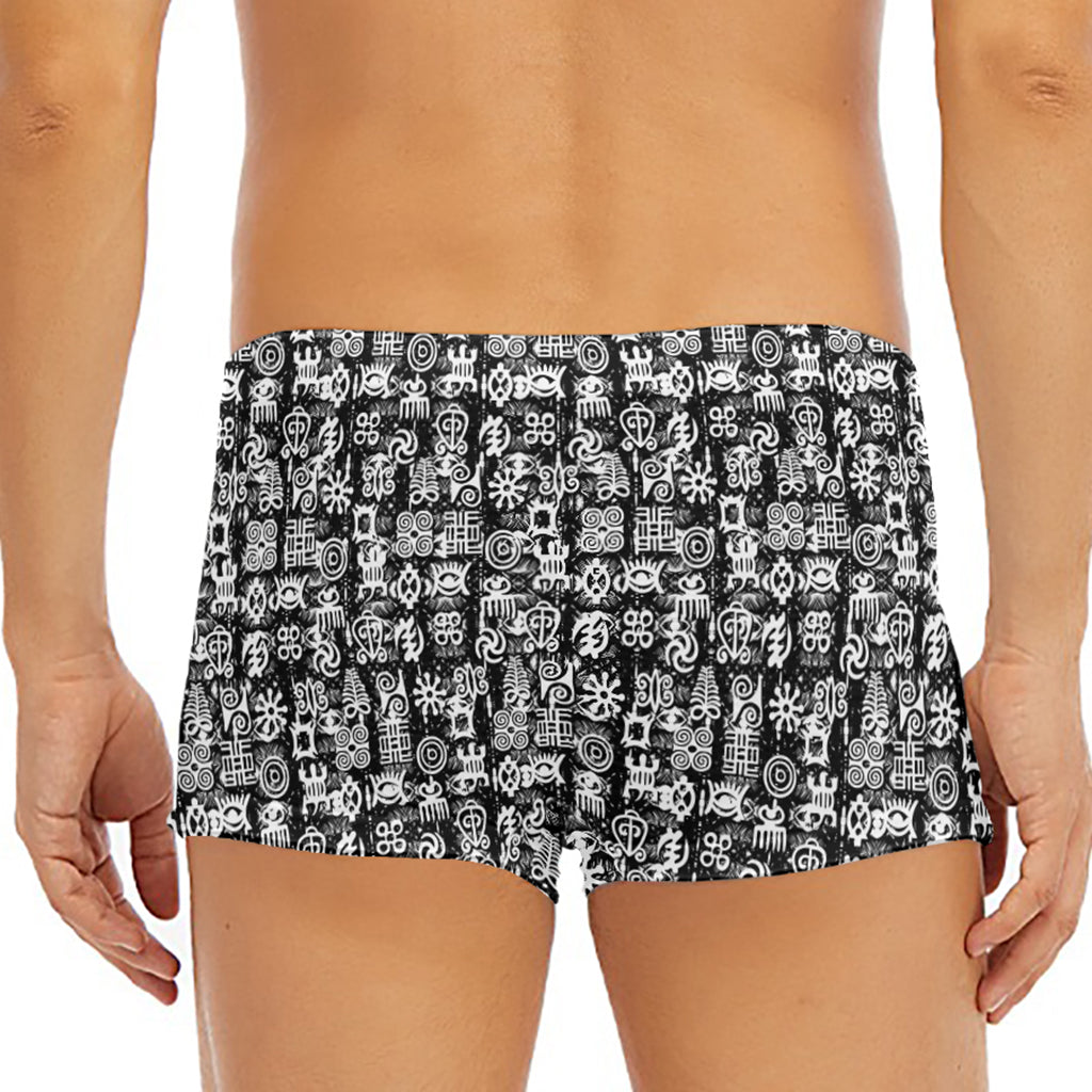Black And White African Adinkra Symbols Men's Short Boxer Briefs