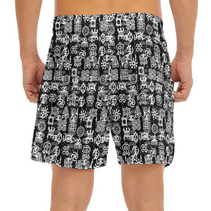 Black And White African Adinkra Symbols Men's Split Running Shorts