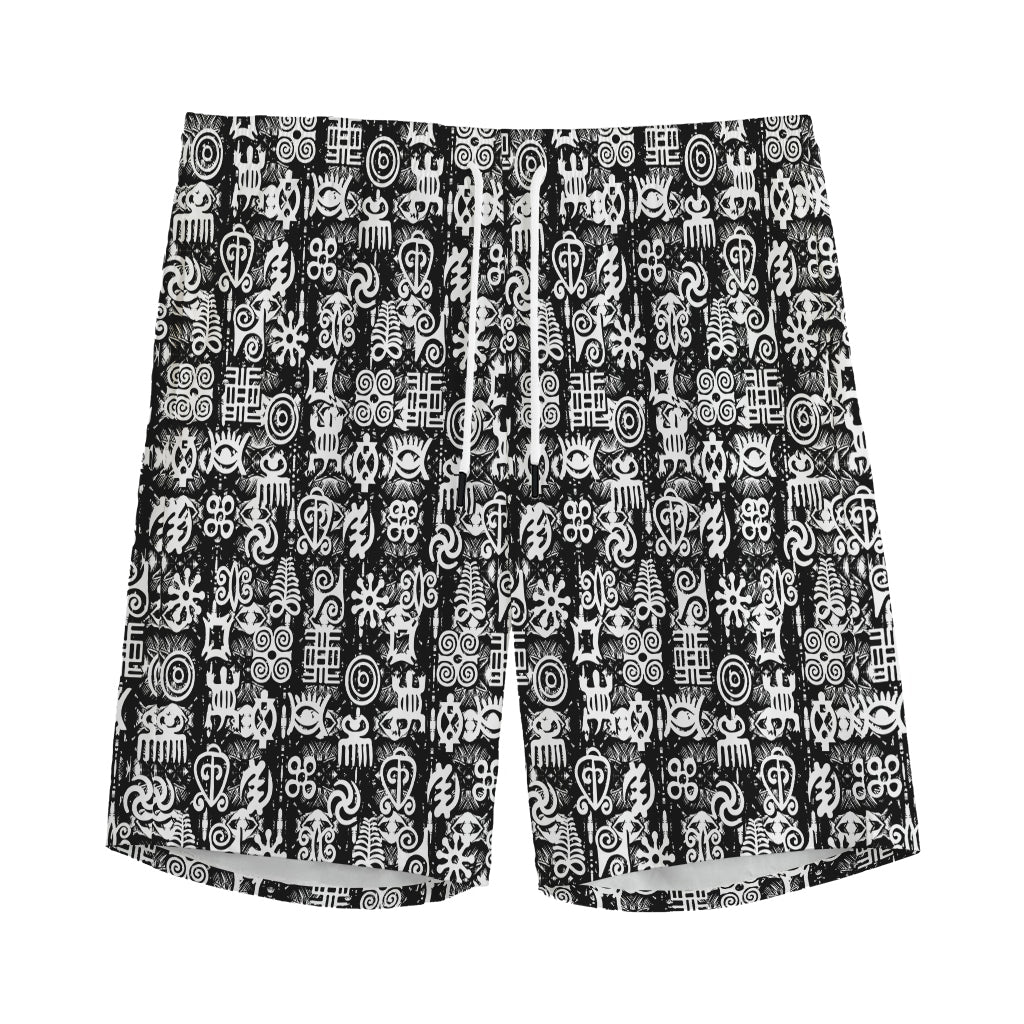 Black And White African Adinkra Symbols Men's Sports Shorts