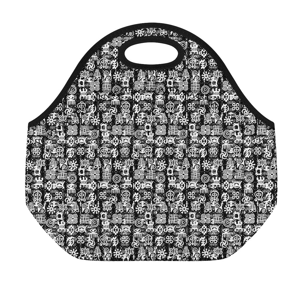 Black And White African Adinkra Symbols Neoprene Lunch Bag