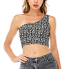 Black And White African Adinkra Symbols One Shoulder Crop Top