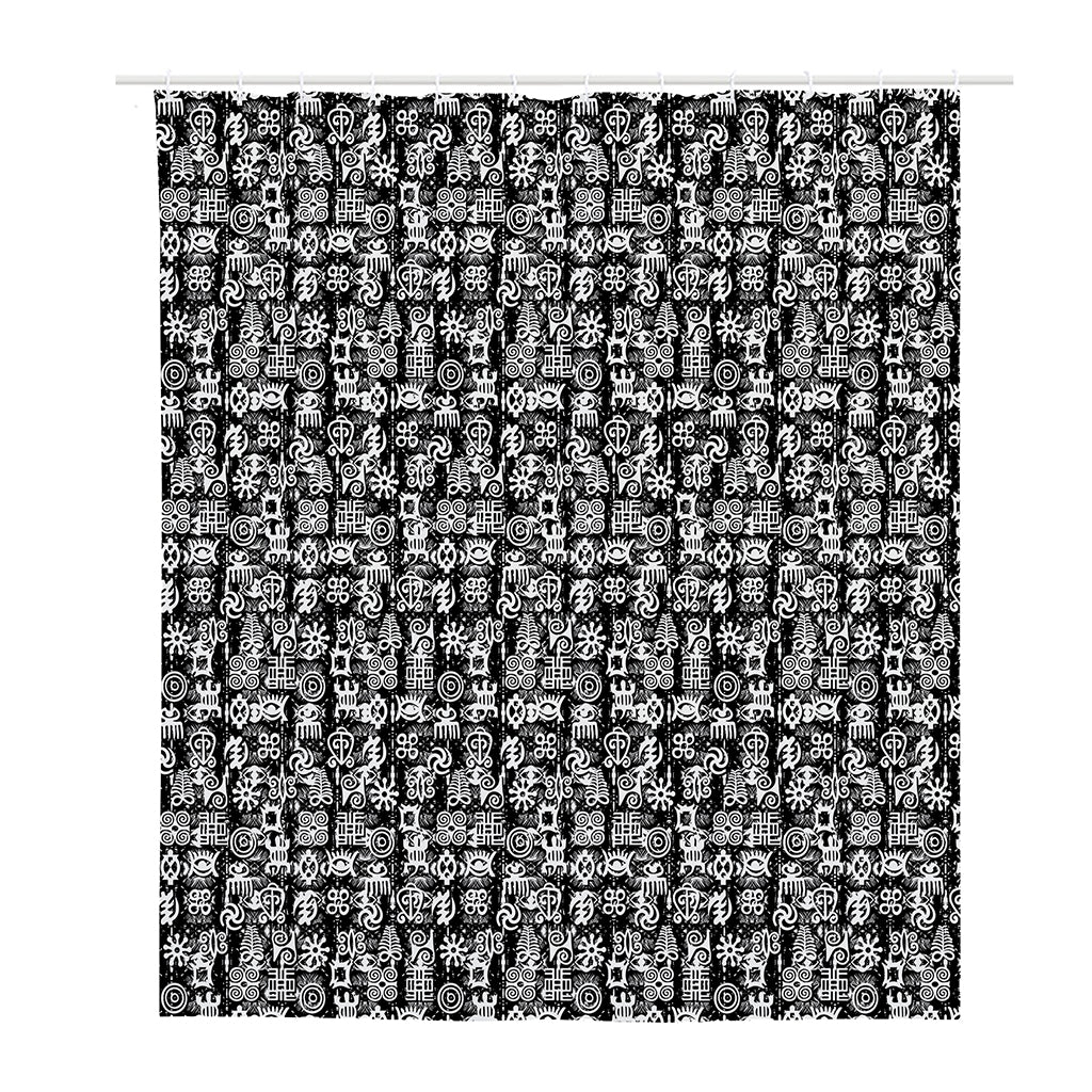 Black And White African Adinkra Symbols Polyester Shower Curtain