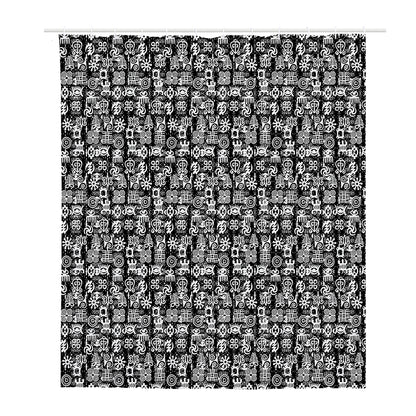 Black And White African Adinkra Symbols Polyester Shower Curtain