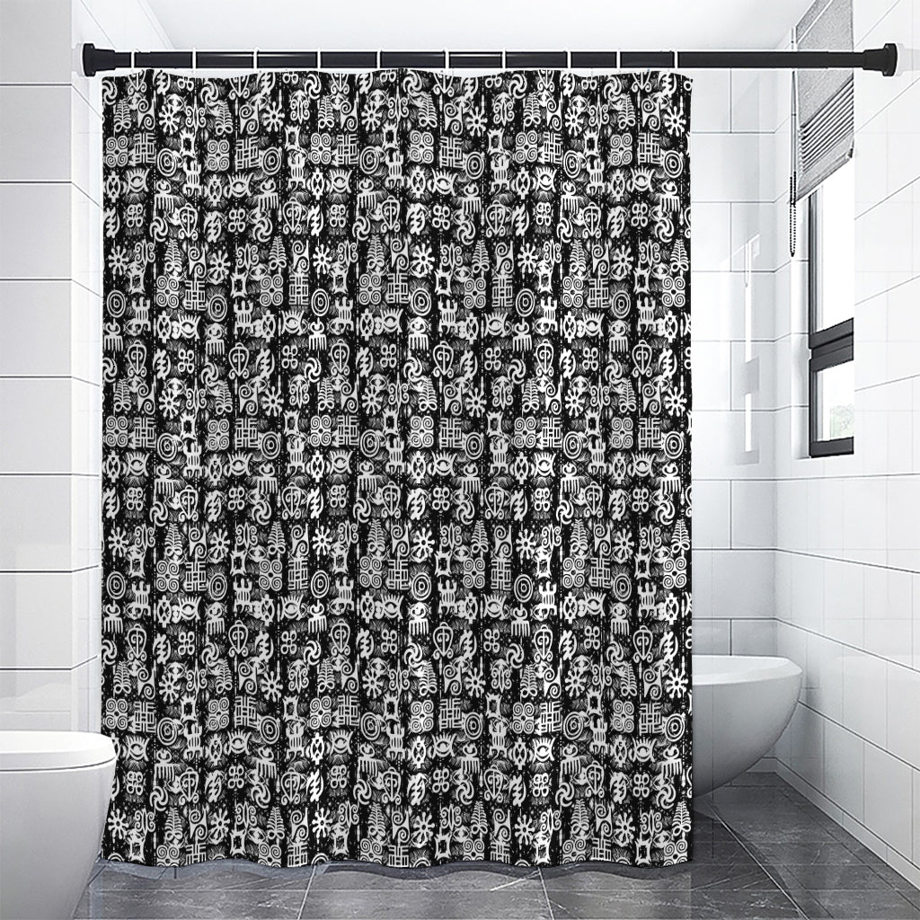 Black And White African Adinkra Symbols Premium Shower Curtain