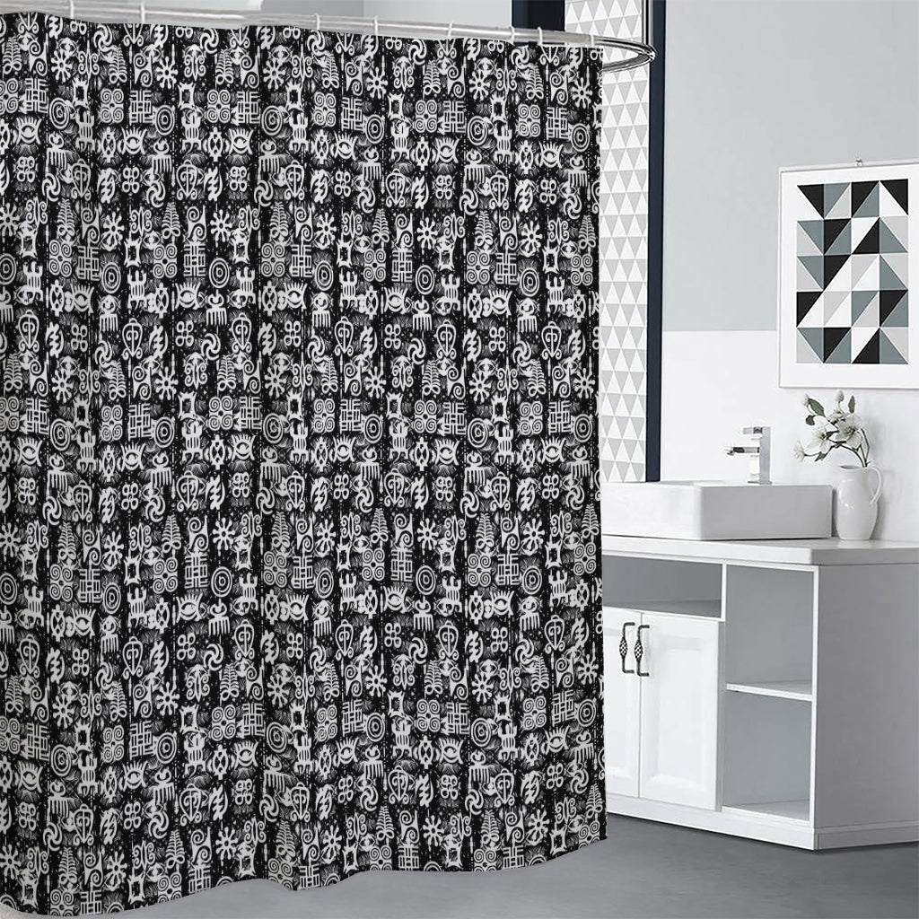 Black And White African Adinkra Symbols Premium Shower Curtain