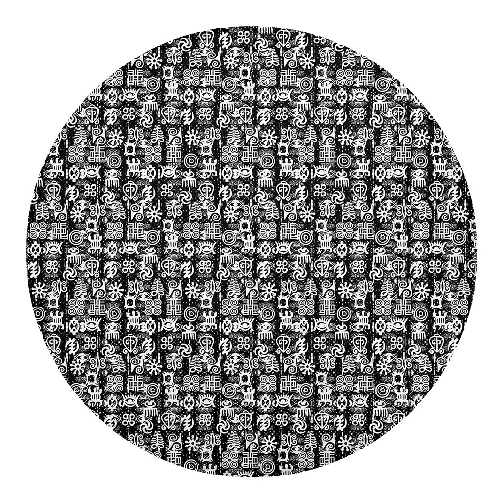 Black And White African Adinkra Symbols Round Blanket