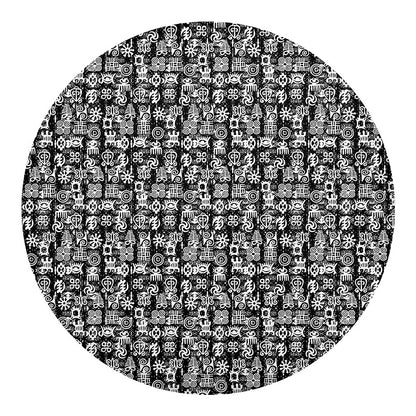 Black And White African Adinkra Symbols Round Blanket