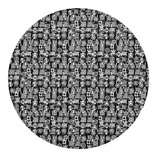 Black And White African Adinkra Symbols Round Blanket