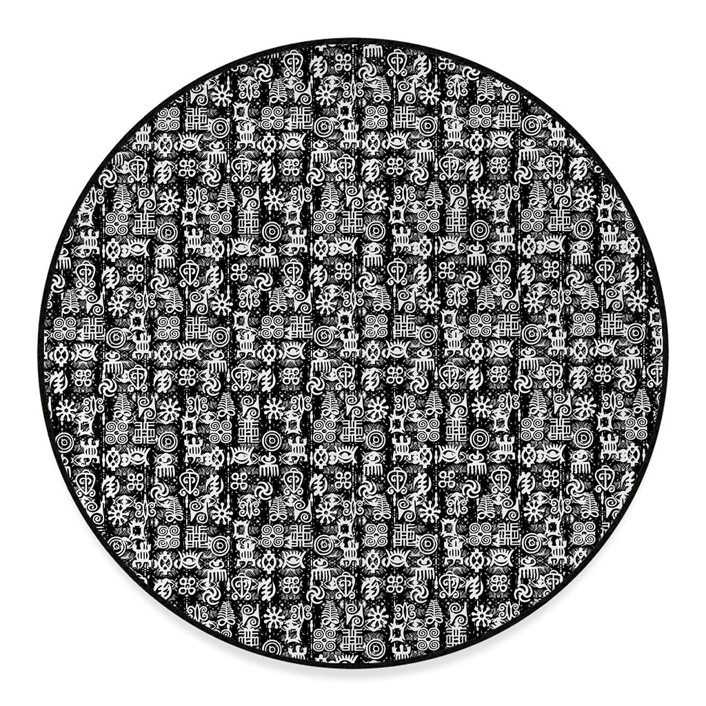 Black And White African Adinkra Symbols Round Floor Mat