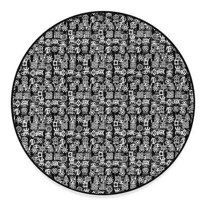 Black And White African Adinkra Symbols Round Floor Mat