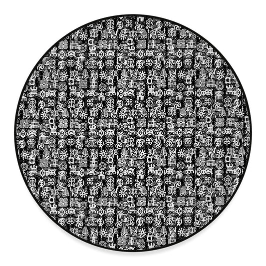 Black And White African Adinkra Symbols Round Floor Mat