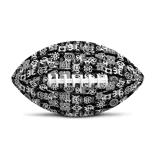 Black And White African Adinkra Symbols Rugby Ball
