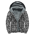 Black And White African Adinkra Symbols Sherpa Lined Zip Up Hoodie
