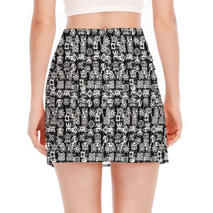 Black And White African Adinkra Symbols Side Slit Mini Skirt