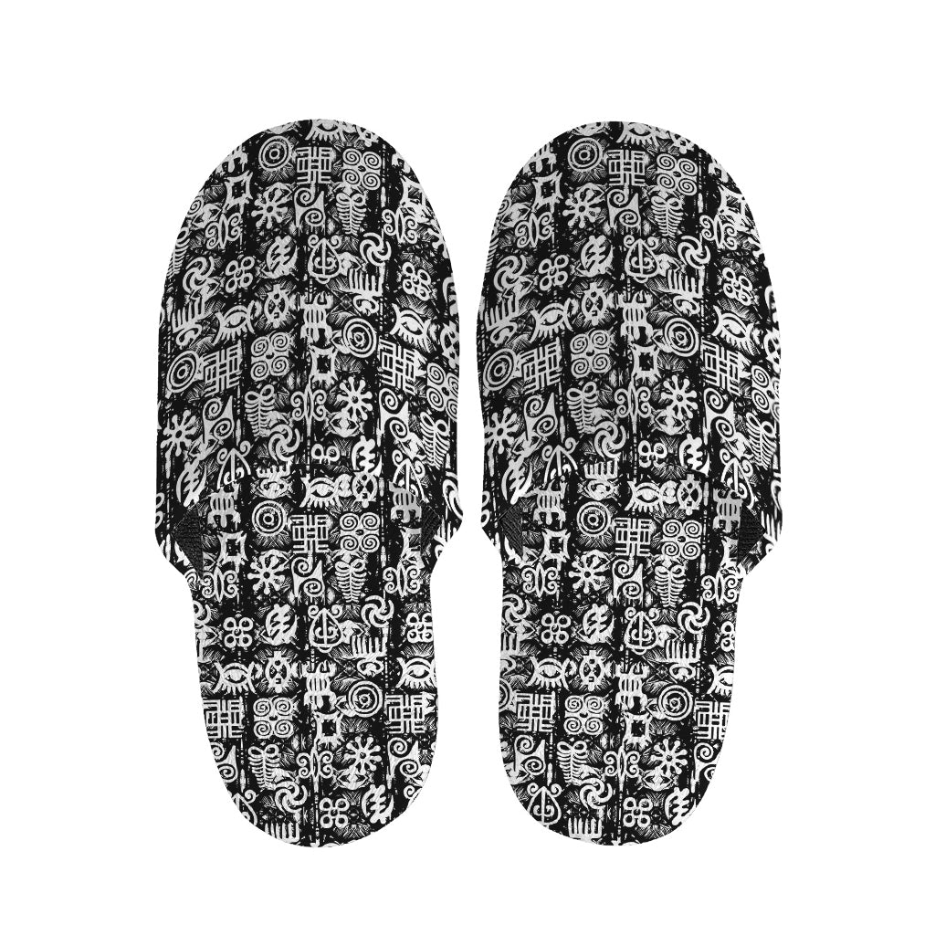 Black And White African Adinkra Symbols Slippers