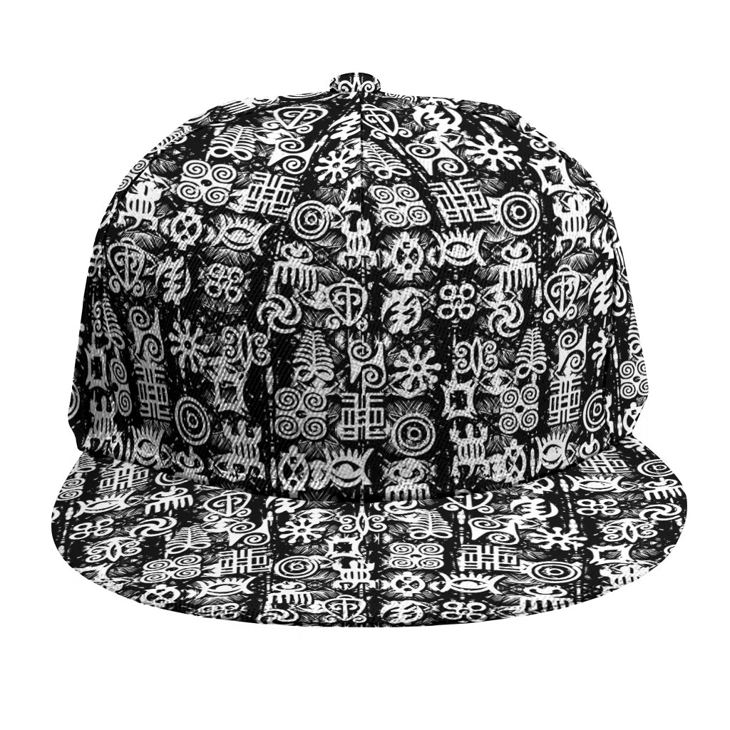 Black And White African Adinkra Symbols Snapback Cap